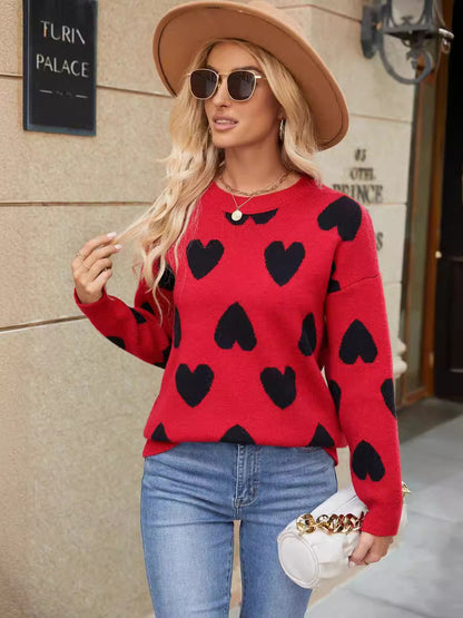 Damen Pullover Herzenmuster Lässig Eveloria