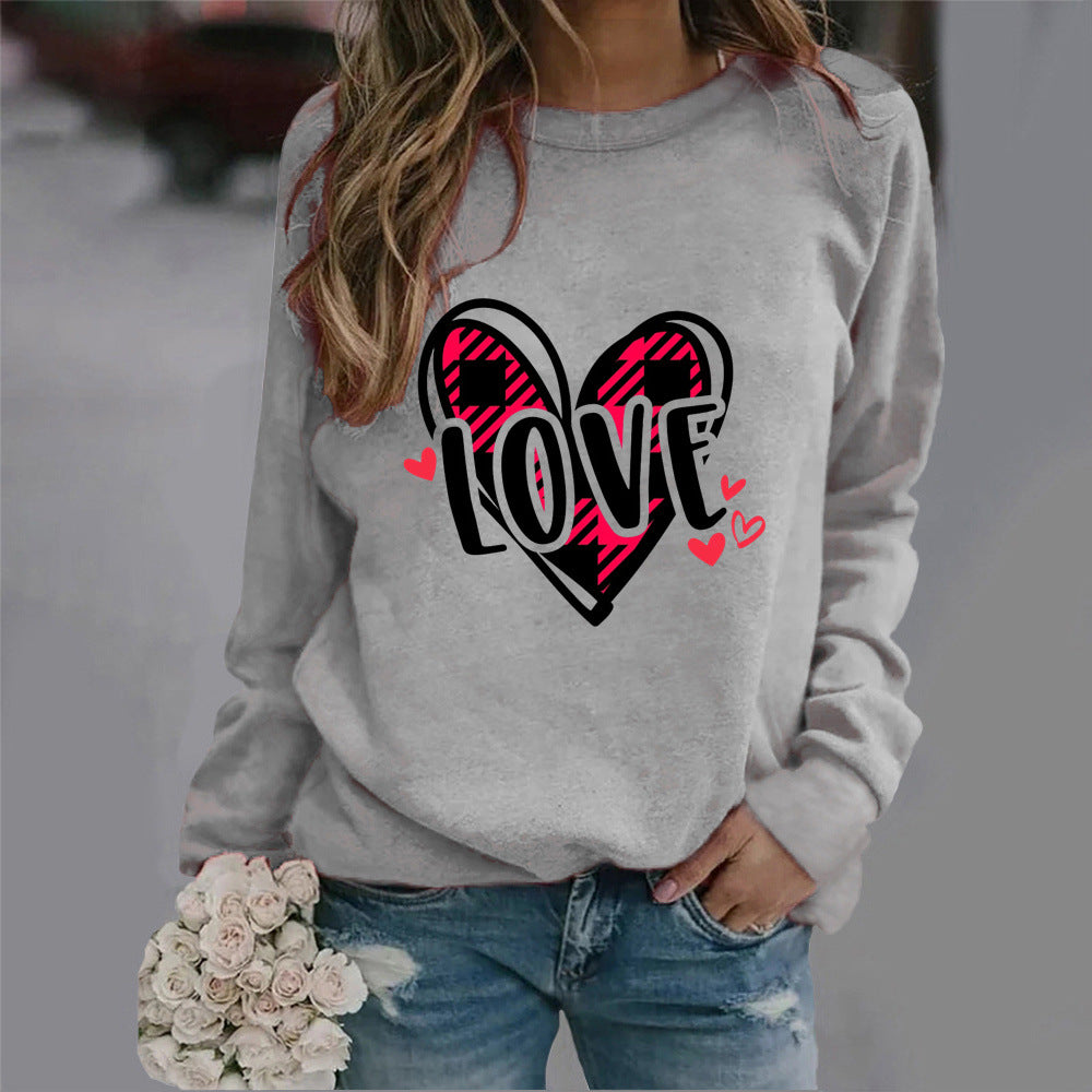 Damen Sweatshirt Herzdesign Lässig Grau Eveloria