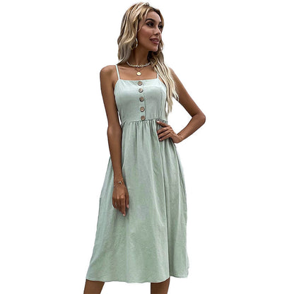Damen Midi-Kleid mit Knopfleiste und verstellbaren Trägern Eveloria