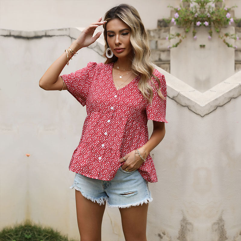 Damen Bluse mit Rüschendetails und floralem Muster - Eveloria