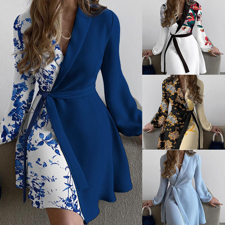 Damen Wickelkleid Animal-Print Gürtel