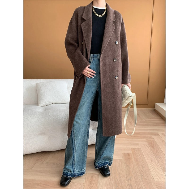 Damen Wollmantel Eleganter Doppelt-Knopf Weit Schnitt