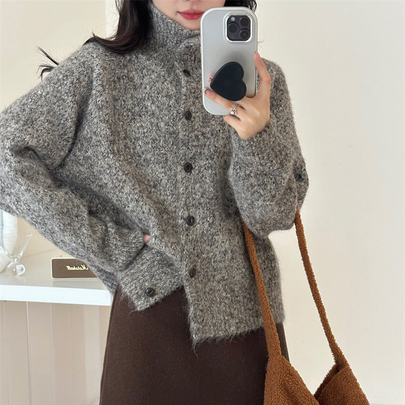 Damen Strickjacke Kuschelig Lässiger Schnitt Beige