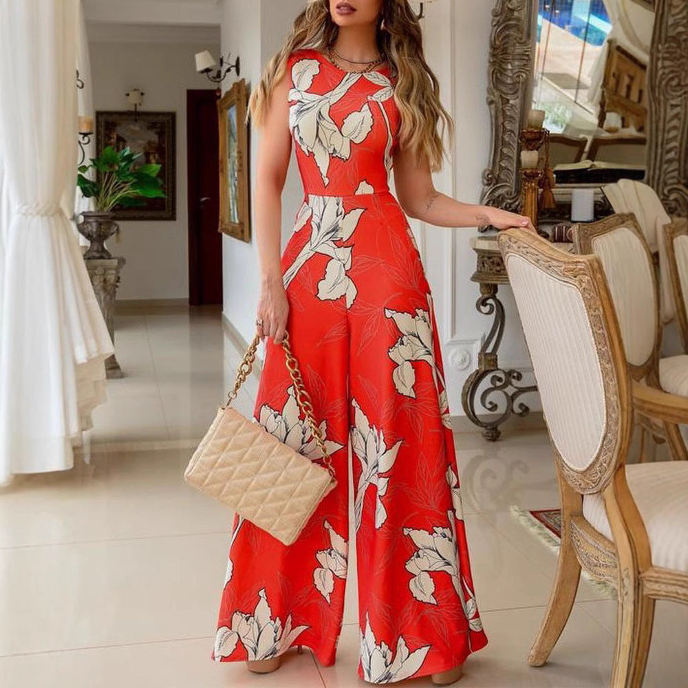 Damen Jumpsuit mit floralen Mustern und weitem Bein