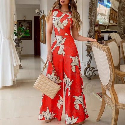 Damen Jumpsuit mit floralen Mustern und weitem Bein