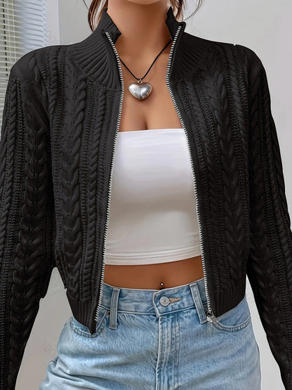 Damen Strickjacke Hochgeschlossen Mit Reißverschluss