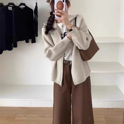 Damen Strickjacke Oversized mit Reißverschluss