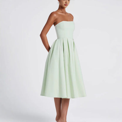 Damen Abendkleid A-Linie tiefes Dekolleté Plissee Eveloria