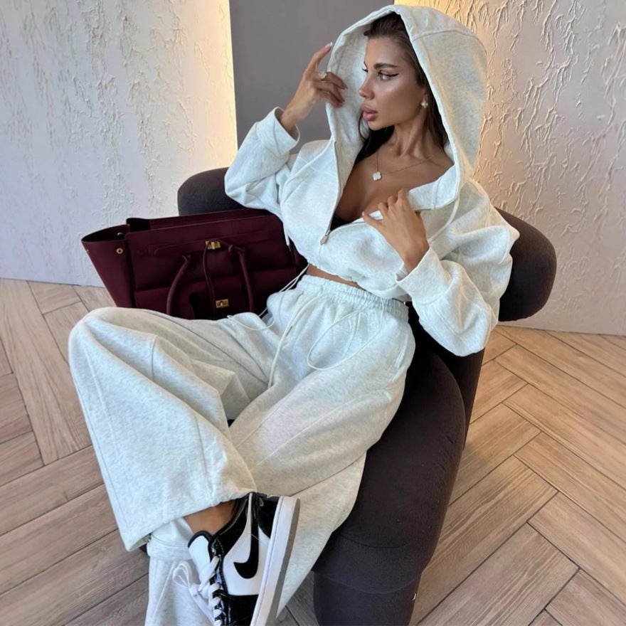 Damen Hoodie Sweatpants Kombi Eveloria Baumwolle Grau