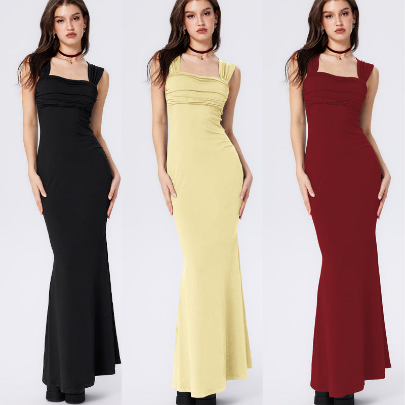 Damen Maxikleid Figurbetont Gerafftes Oberteil Schwarz - Eveloria