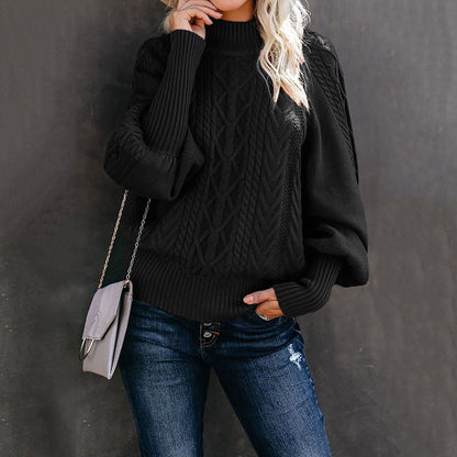 Damen Grobstrickpullover Stehkragen Ballonärmel Eveloria