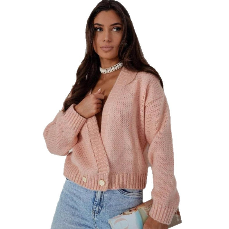 Damen Strickcardigan Weit Modisch Knöpfe Anthrazit