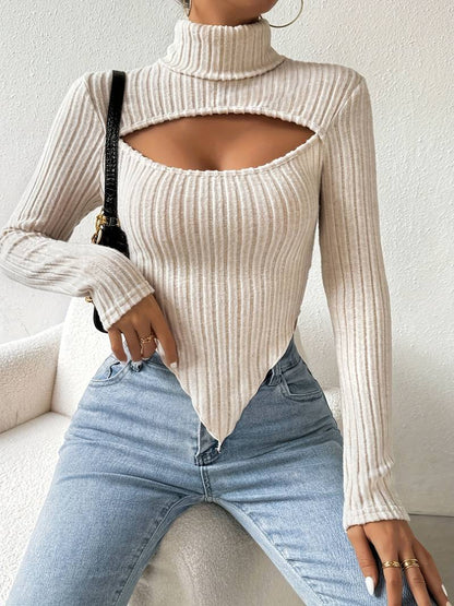 Damen Langarm-Body Asymmetrischer Ausschnitt Rippstruktur