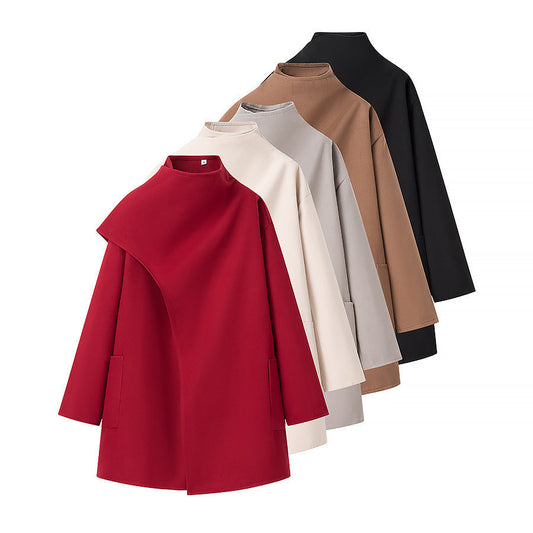 Damen Überjacke Asymmetrisch Mit Taschen Schwarz Eveloria - Eveloria