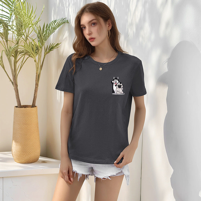 Damen T-Shirt Baumwolle Tiermuster Weiß