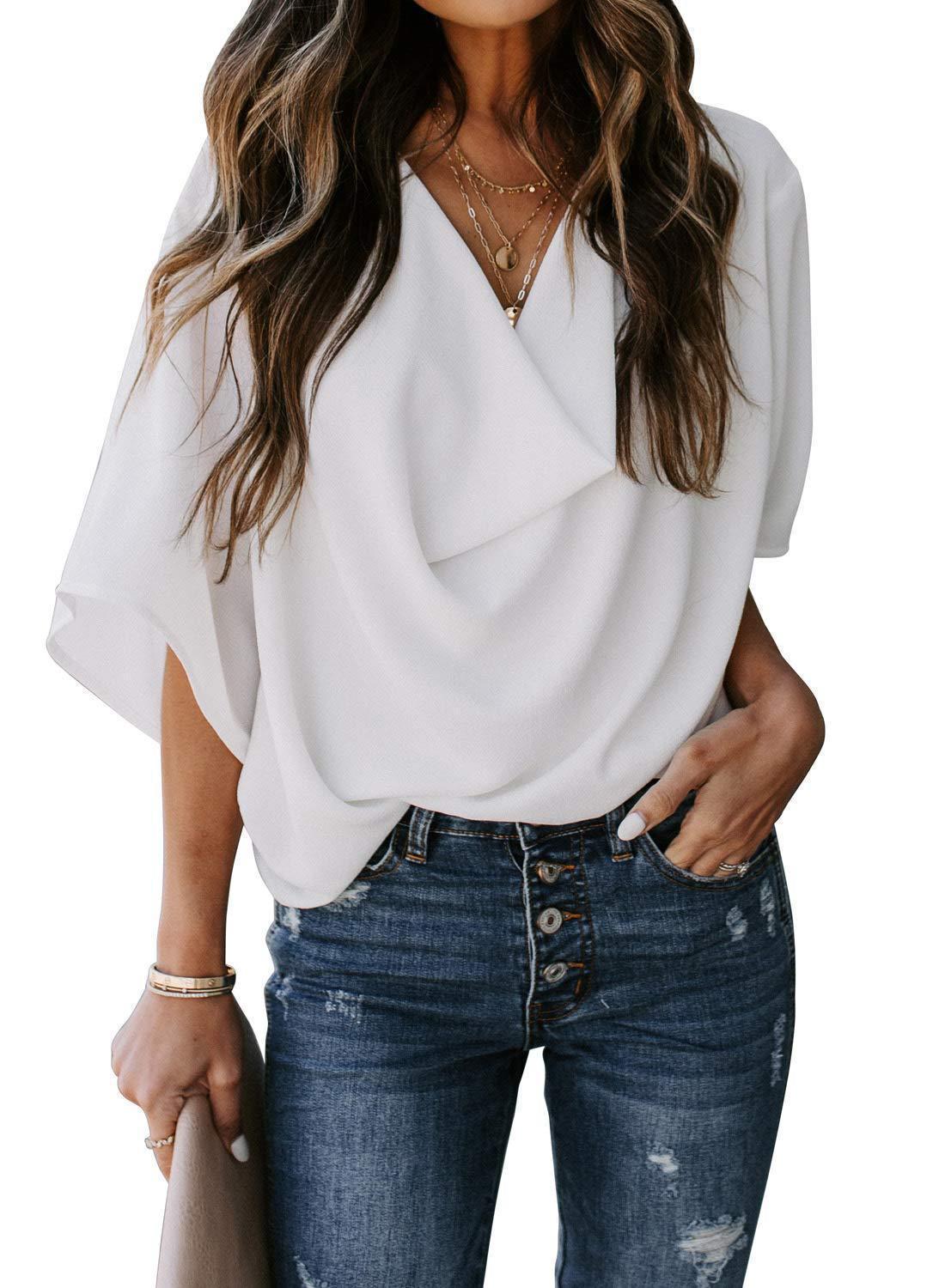 Damen Chiffonhemd V-Ausschnitt