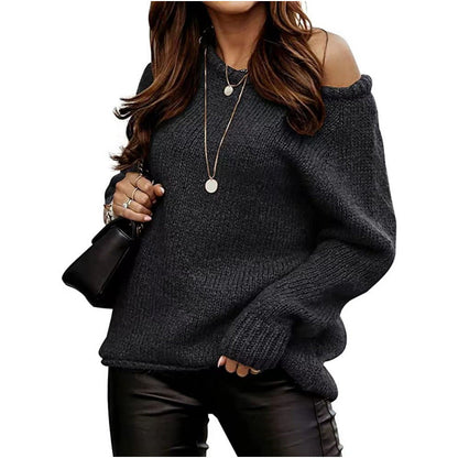 Damen Strickpullover Schulterfrei Oversized Beige