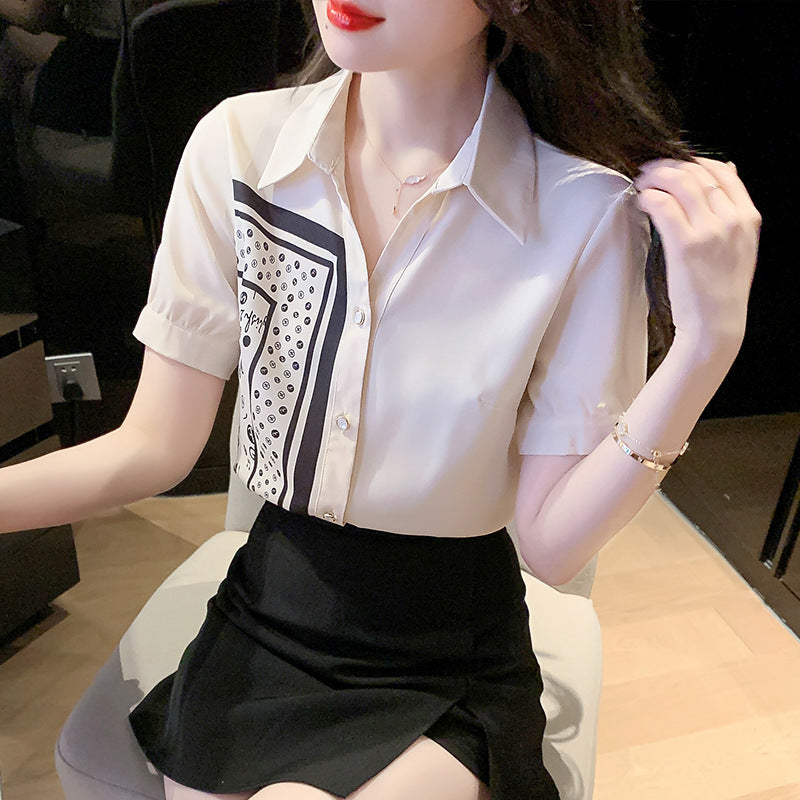 Damen Bluse mit Kunstmotiv und Kurzärmeln Eveloria