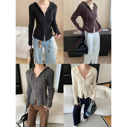 Damen Strickjacke Kapuze Reißverschluss Eveloria