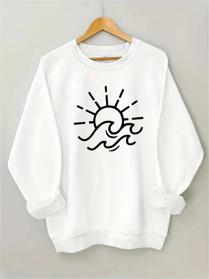 Damen Sweatshirt Sonnen Wellen Motiv Eveloria