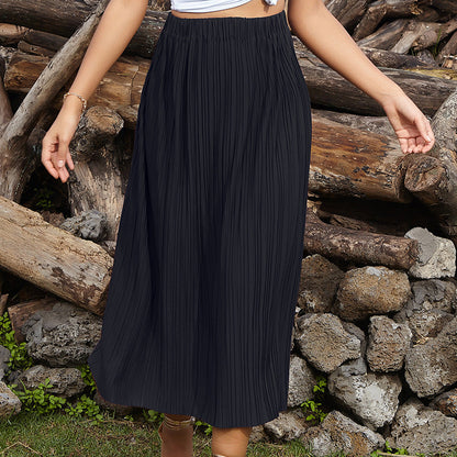 Damen Maxirock Plissee Elastischer Bund Eveloria