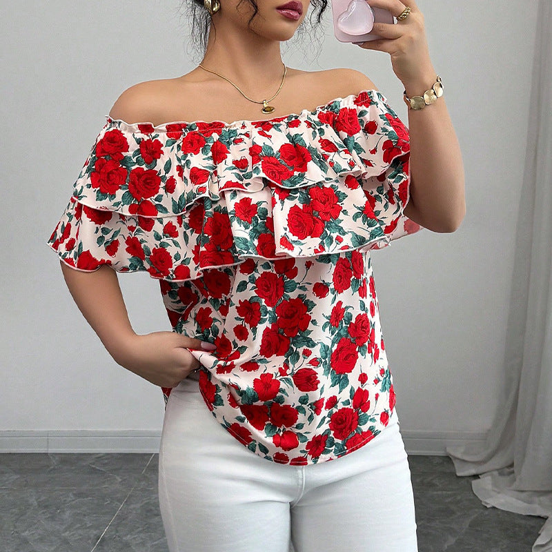 Damen Bluse mit Volant und Blumenmuster