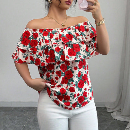 Damen Bluse mit Volant und Blumenmuster