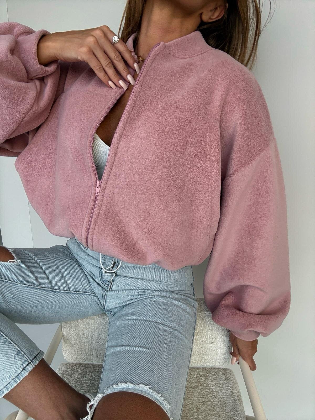 Damen Fleecejacke Hochkragen Reißverschluss Eveloria