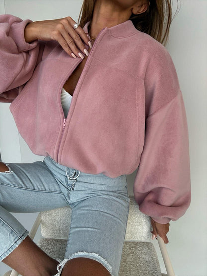 Damen Fleecejacke Hochkragen Reißverschluss Eveloria