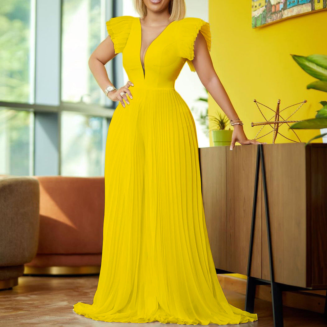 Damen Maxikleid V-Ausschnitt Rüschendetails Eveloria