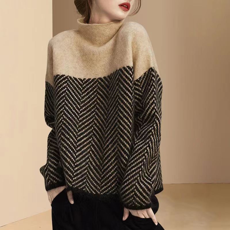 Damen Pullover Hochgeschlossener Kragen Wabenmuster Eveloria - Eveloria