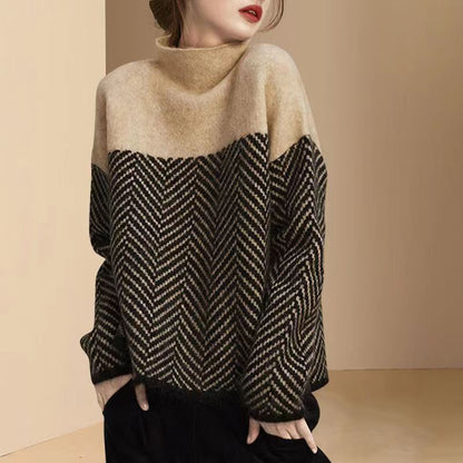 Damen Pullover Hochgeschlossener Kragen Wabenmuster Eveloria - Eveloria