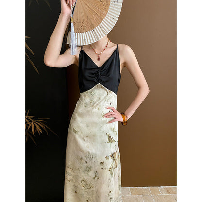 Damen Maxikleid V-Ausschnitt Spaghettiträger Eveloria