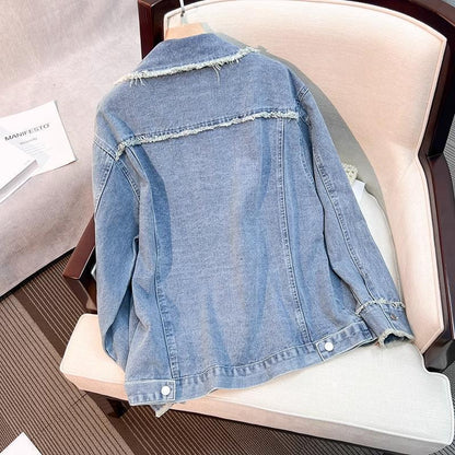 Damen Denimjacke mit Fransen blau Eveloria