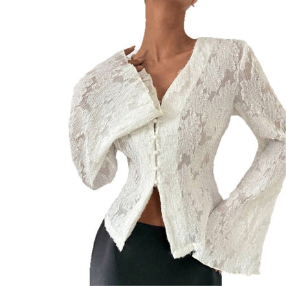 Damen Spitzenbluse Weite Ärmel Eveloria