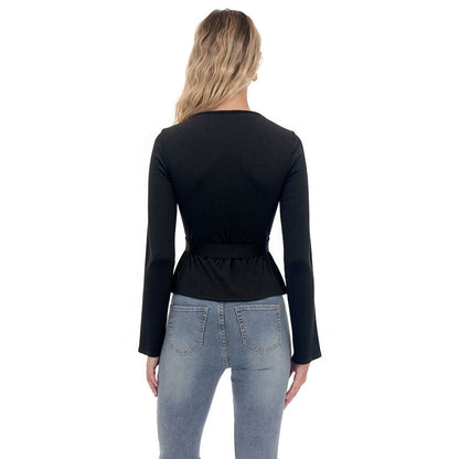 Damen Wickeloberteil Langarm Elegant Rüschen Eveloria