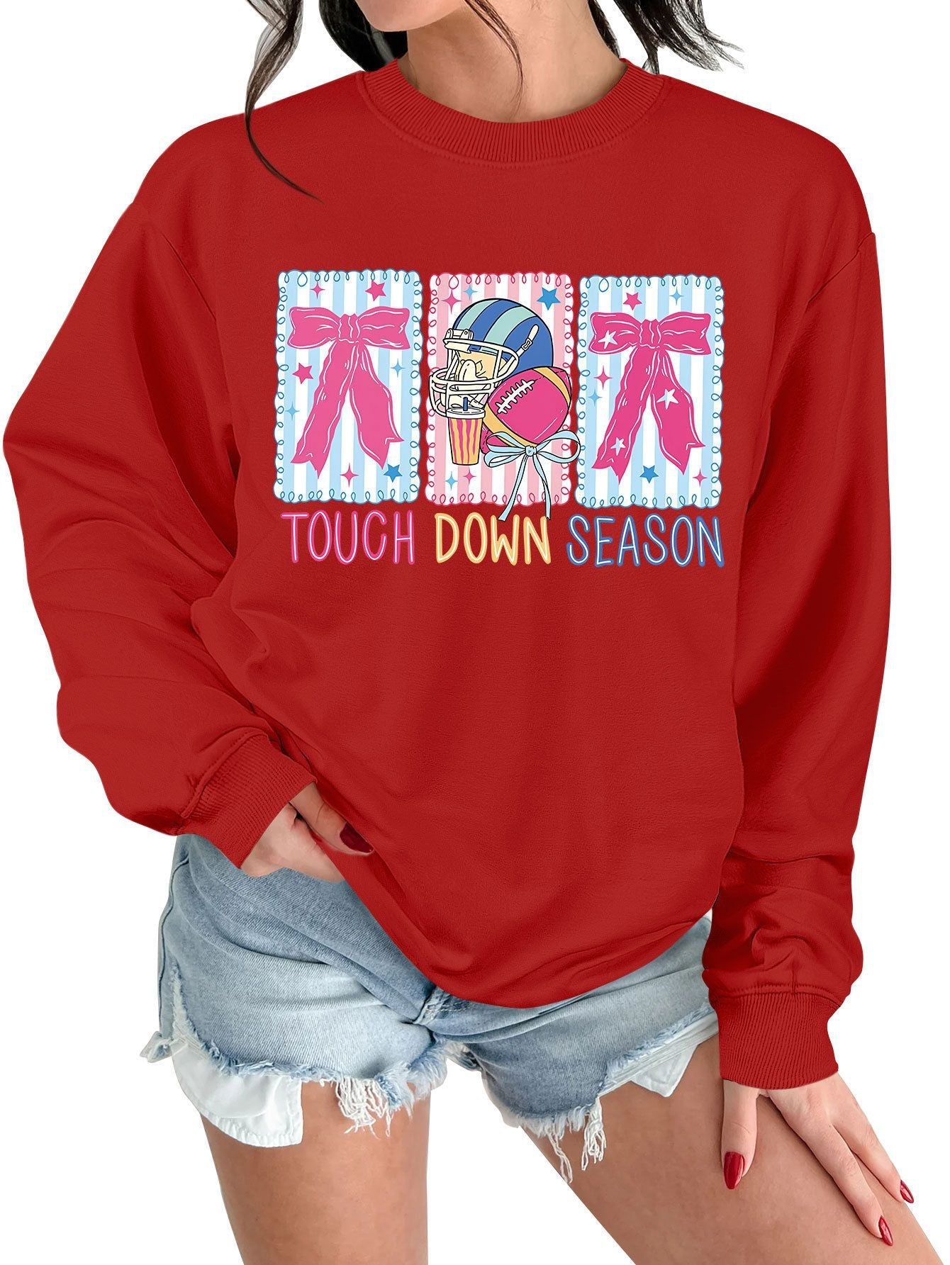 Damen Sweatshirt Football Motiv Lässig Grau Eveloria