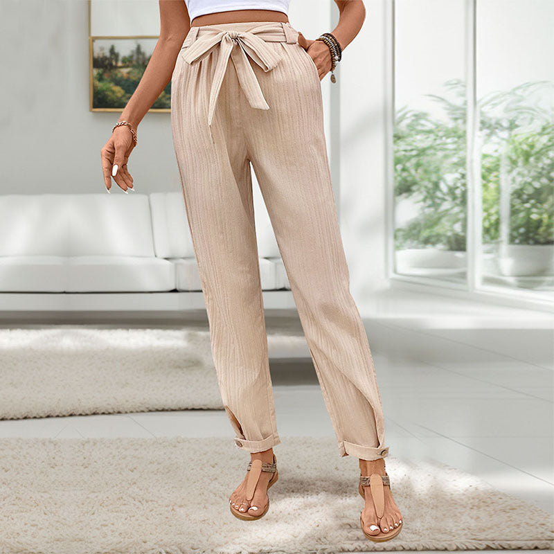 Damen Chinohose Locker Elastischer Bund Beige