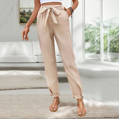 Damen Chinohose Locker Elastischer Bund Beige