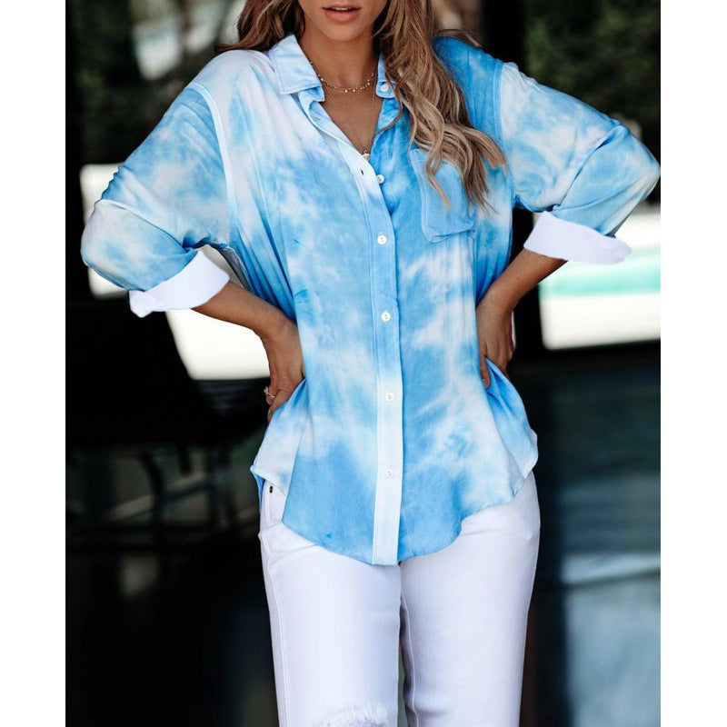 Damen Hemdbluse Batikdesign Modern Lässig Eveloria