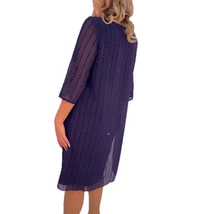 Damen Abendkleid Mit Ärmeln Perlendetails