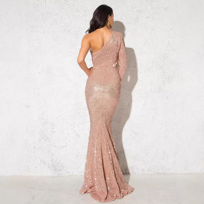 Damen Abendkleid Asymmetrischer Schnitt Glitzernd Eveloria
