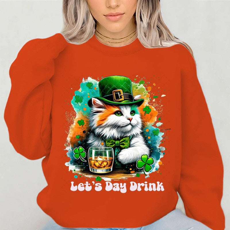 Damen Sweatshirt mit Katzenmotiv und Schriftzug