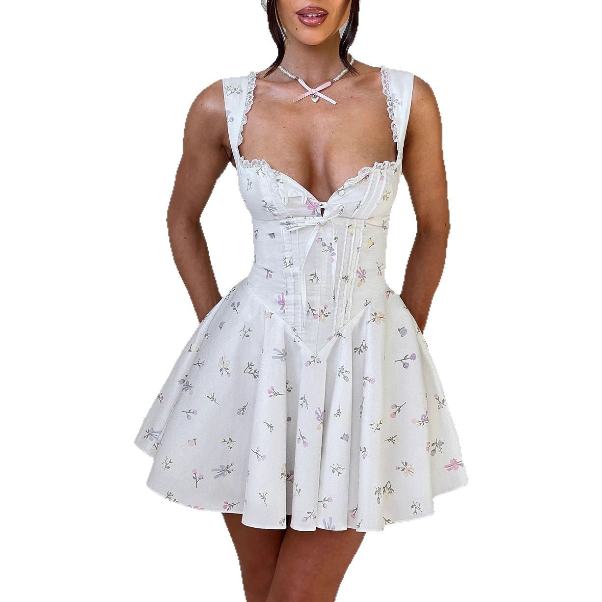Damen Minikleid Tailliert Verspielt