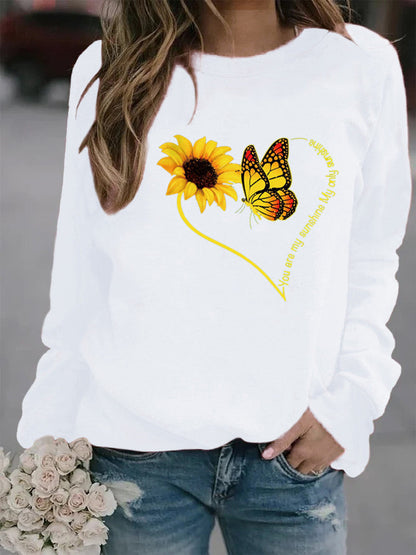Damen Sweatshirt Grafisches Motiv Schmetterling Sonnenblume Eveloria