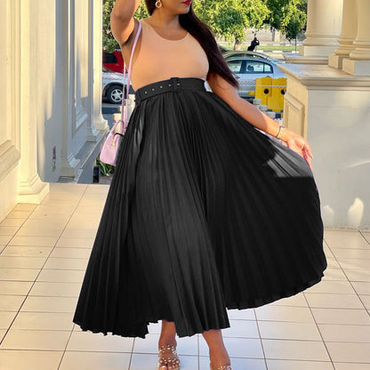 Damen Maxi-Rock Plissee mit Gürtel Eveloria