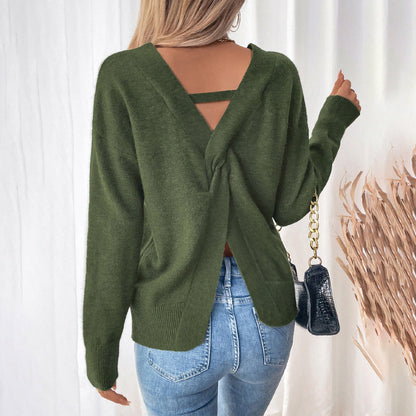 Damen Pullover V-Ausschnitt 3/4 Ärmel Lässig Eveloria