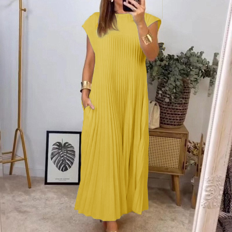Damen Maxikleid Plissiert Mit Taschen Eveloria