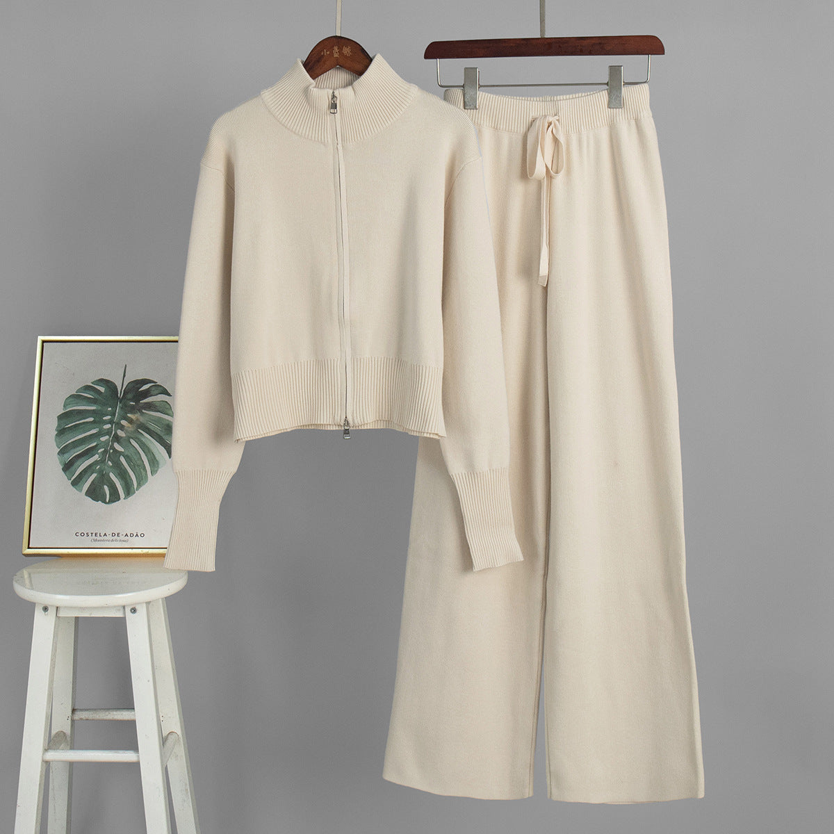 Damen Strickensemble mit Zip-Kragen und weitem Schnitt