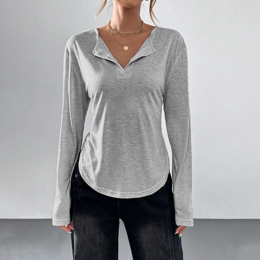 Damen Longsleeve T-Shirt V-Ausschnitt Lässig Eveloria - Eveloria